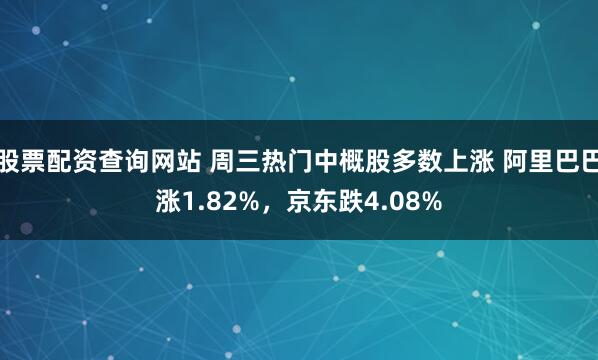 股票配资查询网站 周三热门中概股多数上涨 阿里巴巴涨1.82%，京东跌4.08%